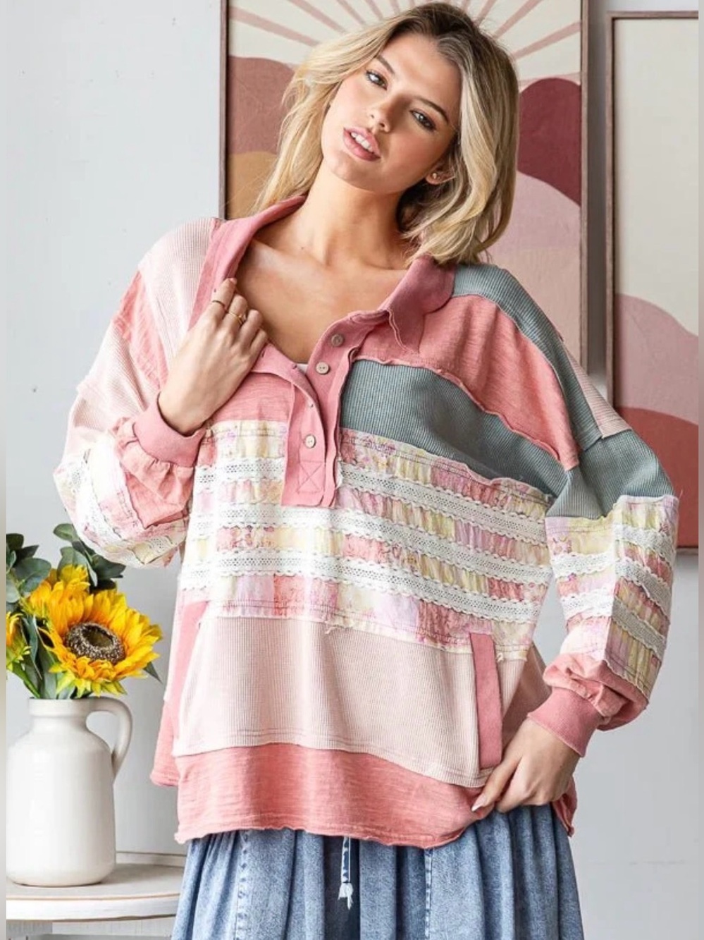 Oli & Hali Rose Meadow Patchwork Pullover NWOT